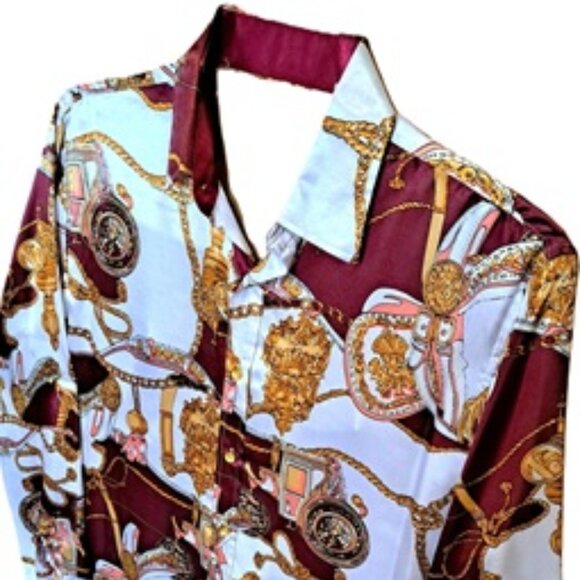 Mens NOS Shiny Disco Gold Chain 70s Disco Shirt L - Picture 4 of 5